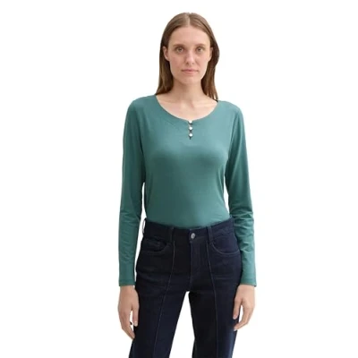 Abbildung von TOM TAILOR Damen Longsleeve mit Knöpfen, 10697 Sea Pine Green, XL