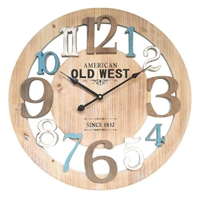 Abbildung von Rebecca Mobili Wanduhr Holz Braun Blau Weiß Design Urban Hauseinrichtung Ø 50 cm (H x B T) Art. RE4992