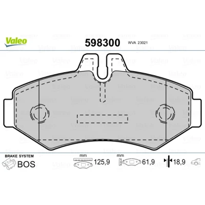 Abbildung von VALEO 598300 Bremsbelagsatz Hinterachse exkl. Verschleißwarnkontakt ohne Anti Quietsch Blech MERCEDES BENZ: Sprinter 3 T Kastenwagen