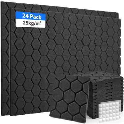 Abbildung von Akustikschaumstoff 24 Stück Akustikpaneele Schaumstoffplatte, Akustikplatten Schallabsorber Schalldämmung Schallschutzmatte für Aufnahmeräume und Büros 30x30x2.5cm Schwarz
