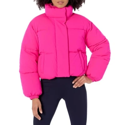 Abbildung von Amazon Essentials Damen Crop Daunenjacke (in Übergröße erhältlich), Neonrosa, L