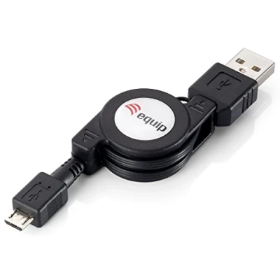 Abbildung von Equip 128595 USB Kabel ausziebar Typ A zu Micro B 1.00m aufrollbar, Schwarz