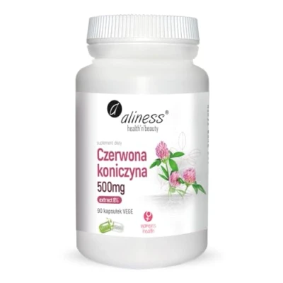 Abbildung von Aliness Rotklee 500mg, Nahrungsergänzungsmittel mit Pflanzenextrakten, Menopause, Herz und Knochen, 90 kapseln