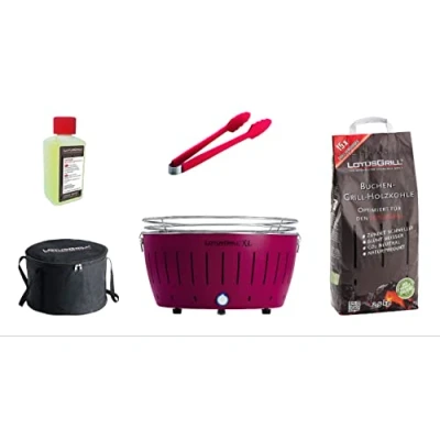 Abbildung von LotusGrill Holzkohlegrill XL Starter Set 5 tlg Grill Pflaumenlila mit USB Anschluß