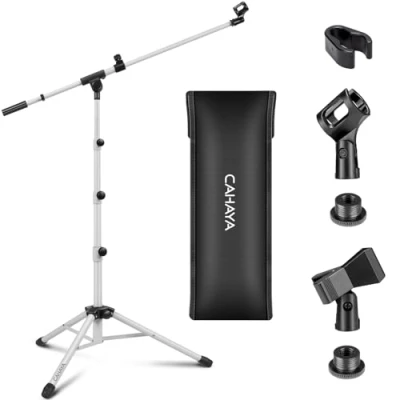 Abbildung von CAHAYA Mikrofonständer Stativ Boom Arm Bodenmikrofonständer mit Tragetasche und 2 Mic Clips für Gesang Performance Hochzeit Bühne Mount Weiß CY0239 1