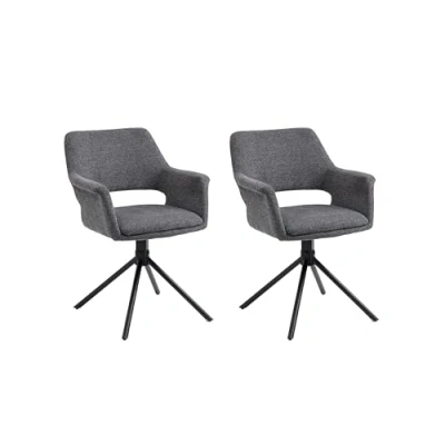 Abbildung von byLIVING Esszimmerstuhl Eleonore / 2er Set/Webstoff grau/Gestell Metall schwarz/Sitzschale 360 drehbar/Küchenstuhl gepolstert/Wohnzimmerstuhl/B 57, H 83,5, T 61, cm