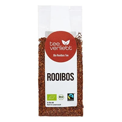 Abbildung von teeverliebt Bio Rooibos Tee I loser Rotbuschtee lose nach Fairtrade Standard Koffeinfreier aus biologischem Anbau leckerer Roiboostee 100 g