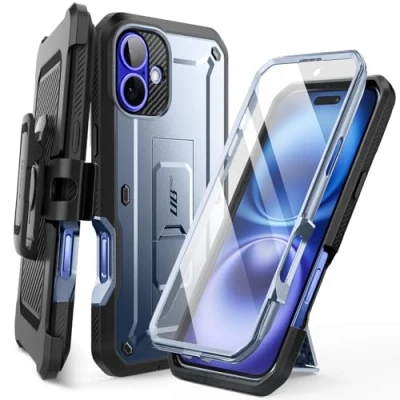 Abbildung von SupCase für iPhone 16 Hülle 6.1 Outdoor Handyhülle 360 Grad Case Bumper Schutzhülle Cover [Unicorn Beetle Pro] mit Displayschutz, Ständer und Gürtelclip 2024 (Blau)