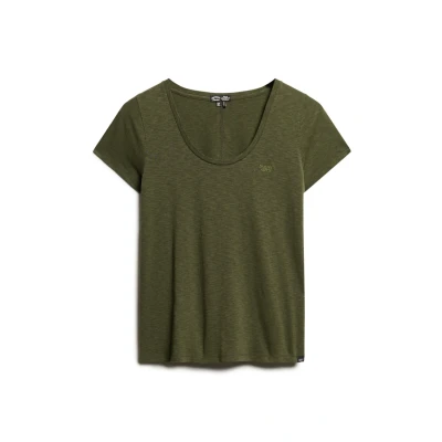 Abbildung von Superdry Damen Studios T Shirt mit tiefem Ausschnitt Army Kaki Grün 38