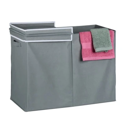 Abbildung von Relaxdays Wäschekorb mit Deckel, 100 l, faltbar, Stoff, Wäschesammler Bad &amp; Schlafzimmer, HxBxT: 50 x 68 34 cm, grau