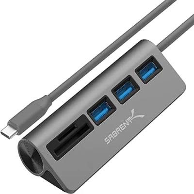 Abbildung von SABRENT USB C Adapter, 3.2 Gen1 hub, verteiler mehrfach, verlängerung Docking Station mit 3 3.0 HUB SD/Micro SD kartenleser, für PS5, Gaming PC, Stick, MacBook (HB U3CR)