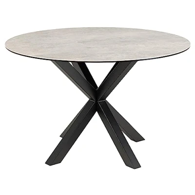 Abbildung von AC Design Furniture Heather Runder Esstisch für 4 Personen, Tischplatte in Grau und Metallkreuzgestell, Küchentisch mit Keramikoberfläche, Hitzebeständig, Kratzfest, Ø: 119 x H: 75,5 cm