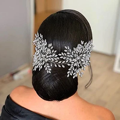 Abbildung von Azaleas Hochzeit Haarkamm Braut Stirnband Strass Kopfschmuck Brautjungfer Kristall Haarschmuck (Silber)