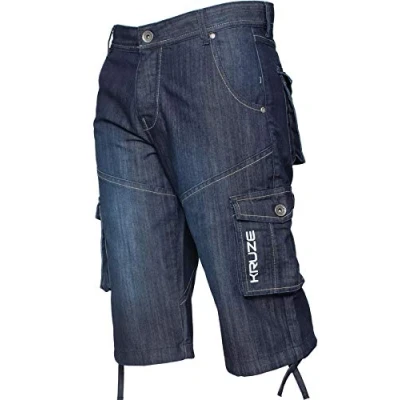 Abbildung von Ze ENZO Cargo Kampfshorts für Herren, strapazierfähig, Denim, halbe Hose, Big King All Waists, Dark Stonewash, 36W