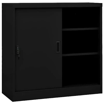 Abbildung von vidaXL Büroschrank mit Schiebetür Aktenschrank Büromöbel Metallschrank Stahlschrank Lagerschrank Universalschrank Schrank Schwarz 90x40x90cm Stahl
