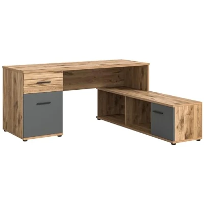 Abbildung von xonox.home Büro Mason X12B8570 Winkelschreibtisch Schreibtisch Tisch Home Office in Front Basalt grau Nb., Korpus Nox Oak Absetzung ca. 170x76x151 cm