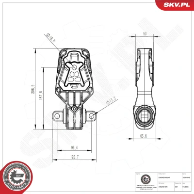 Abbildung von ESEN SKV 75SKV049 Motorlager hinten Gummimetalllager Aluminium, Gummi 207mm 64mm MERCEDES BENZ: CLA T modell, B Klasse, A Klasse