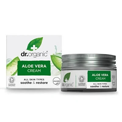 Abbildung von Dr Organic Aloe Vera Creme, Beruhigend, Für Männer und Frauen, Alle Hauttypen, Natürlich, Vegan, Tierversuchsfrei, Paraben &amp; SLS frei, Plastikfrei, Recycelt Recyclebar, Zertifiziert Bio, 50ml