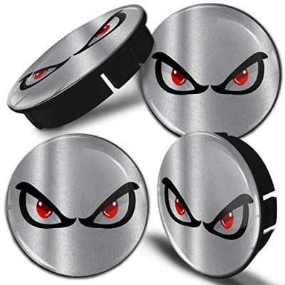Abbildung von Biomar Labs® 4 x 60mm / 55mm Universal Kunststoff Nabenkappen Kappen Silber No Fear Eyes Augen Keine Angst Felgendeckel Radkappen Radnabendeckel Nabendeckel Auto Tuning C 103