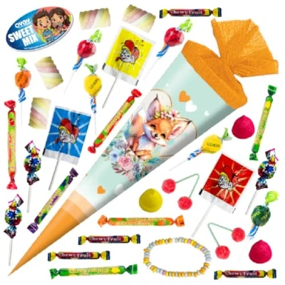Abbildung von OYOY Schultüte gefüllt mit Süßigkeiten Mix I Fuchs 35 cm kleine fertig Geschwister Zuckertüte klein Einschulung Geschenk