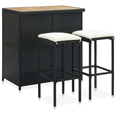 Abbildung von vidaXL Bar Set 3 TLG. Stehtisch Bartisch Bistrotisch Tresentisch Küchentisch Barhocker Tresen Barstuhl Theke Bartresen Küchenbar Poly Rattan Schwarz