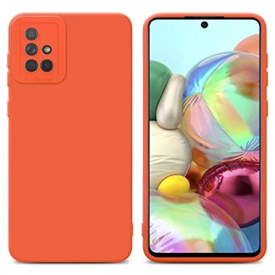Abbildung von Cadorabo Hülle kompatibel mit Samsung Galaxy A71 4G Schutzhülle TPU Silikon Case Liquid Design Kameraschutz Slim Kratzfest Weiche Gummi Rundumschutz für in Orange