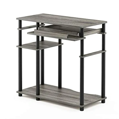 Abbildung von Furinno Abbott Schreibtisch mit Bücherregal, Holz, Französische Eiche Grau/Schwarz, 46.99 x 79.81 cm
