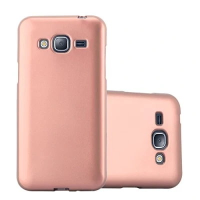 Abbildung von Cadorabo Hülle kompatibel mit Samsung Galaxy J3 2016 Schutzhülle TPU Silikon Case Metallic Design Slim Kratzfest Weiche Gummi Rundumschutz für in Rosa