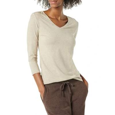 Abbildung von Amazon Essentials Damen T Shirt Mit V Ausschnitt Und 3/4 Ärmeln, Klassischer Schnitt (Erhältlich In Übergröße), Bräunen Heide, M