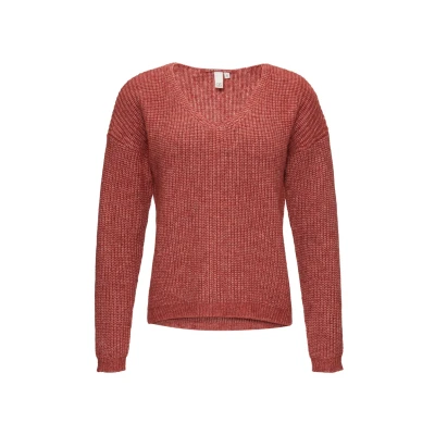 Abbildung von QS MIT ÜBERSCHNITTENEN Schultern IN Melange Optik Strickpullover, Damen, Größe: Large, Rubinrot