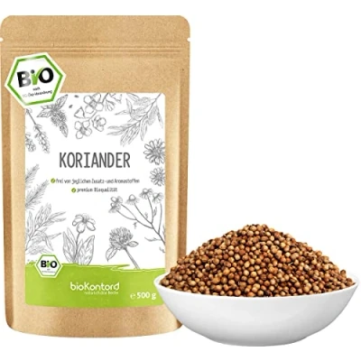 Abbildung von Koriandersamen ganz BIO getrocknet und 100 % natürlich aus kontrolliert biologischem Anbau von bioKontor (500 g)