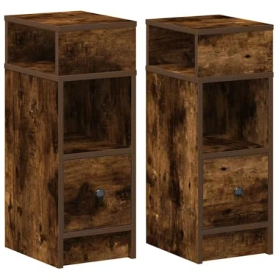 Abbildung von vidaXL Nachttische 2 STK. mit Schublade Räuchereiche 25x31x66 cm, Nachtschrank, Nachtkommode, Betttisch, Nachtkonsole, Bettschrank