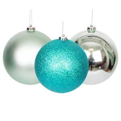 Abbildung von Weihnachtskugeln, bruchsicher, Türkis, 10 cm, 3 Stück