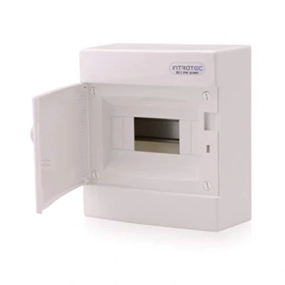 Abbildung von Intratec Sicherungskasten Aufputz, IP40 Verteilerkasten Gehäuse innen, mit weißer Tür für Trockenraum Installation, 1 reihig, 8 Module, 236 x 396 112 mm, Weiß