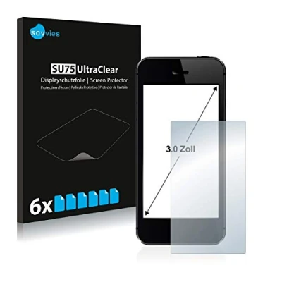 Abbildung von Savvies 6x Schutzfolie 3&quot; für Smartphones und Handys mit 3,0 Zoll (7.6 cm) [60 x 45 mm, 4:3] Displayschutz Folie Ultra Transparent