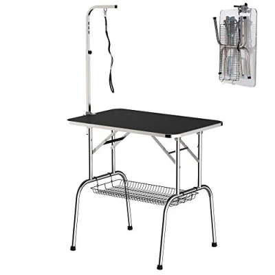 Abbildung von PawHut Hundeschermaschine Trimmtisch Tierpflegetisch klappbar höhenverstellbar Edelstahl Schwarz, Hundepflegetisch, L90 x B60 H75 cm