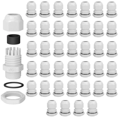 Abbildung von hb digital 40х Kabelverschraubung M16 für 4 8mm Kabeldurchmesser IP68 staub &amp; wasserdicht mit Gummidichtung Gegenmutter Klemmlamellen Stopfbuchse Isolation Kabeleinführung Weiss