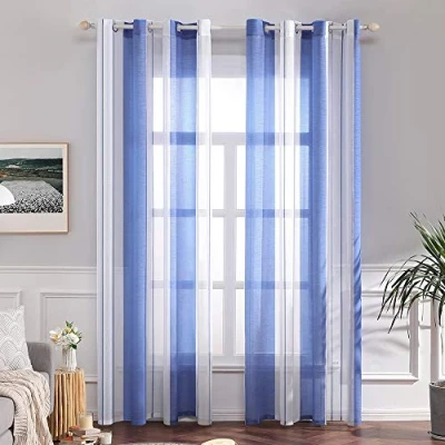 Abbildung von MIULEE Gardinen Gestreift Transparent mit Ösen, Voile Vorhänge Wohnzimmer Modern 2er Set, Vorhang Schlafzimmer Blau Weiss Muster, Halbtransparent Streifen 140X260 cm