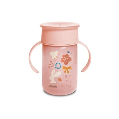 Abbildung von Suavinex 401196 Baby Training Cup mit Griffen und Anti Tropf System, 12 Monate, Forest Farbe Rosa 340 ml 121 g