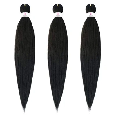 Abbildung von Beyond Beauty 26 Zoll 3er Pack/Lot Pre Stretched Braiding Hair Extensions,EZ Braids Heißwassereinstellung Yaki Hair(#1B)