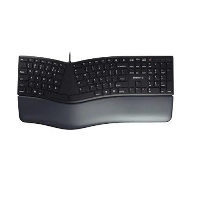 Abbildung von CHERRY KC 4500 ERGO, Ergonomische Tastatur, EU Layout (QWERTY), Kabelgebunden, Handballenauflage mit Memory Schaum, Geschwungenes Tastenfeld, Schwarz