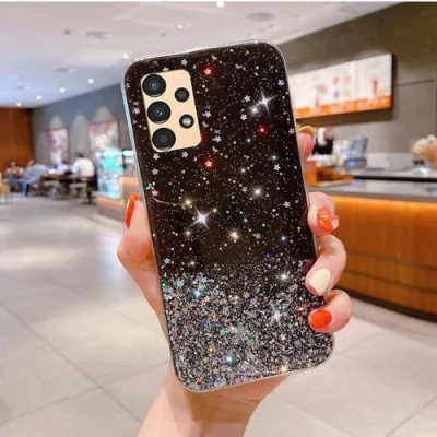 Abbildung von Glitzernder Transparenter Hülle Sternenhimmel Kompatibel mit Samsung Galaxy A32 5G Case TPU Schutzabdeckung für Schlankes Anti Stoß Handyhülle