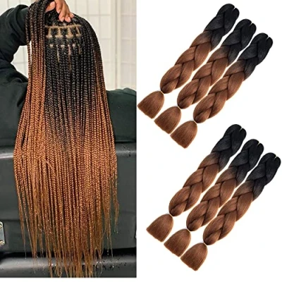 Abbildung von braun kunsthaar zum einflechten, jumbo Braid kanekalon Braiding Hair 6packs Box Braids Crochet Extensions (schwarz Dark Brown)