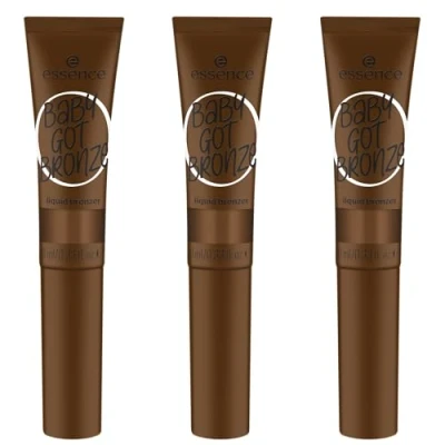Abbildung von essence BABY GOT BRONZE liquid bronzer, Nr. 50, Braun, langanhaltend, definierend, Einfach zu entfernen, natürlich, vegan, ölfrei, ohne Parabene, Mikroplastikpartikel, 3er Pack (3x10ml)