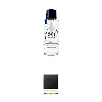 Abbildung von FEEL Gin Munich Dry Deutschland 0,1 Liter Miniatur + Schiefer Glasuntersetzer eckig ca. 9,5 cm Durchmesser