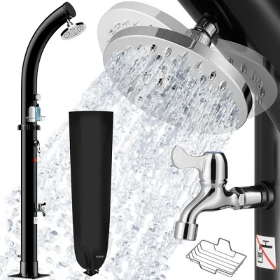 Abbildung von Monzana® Solardusche 20 Liter mit Schutzhaube Duschkopf 360 Schwenkbar max. 60C Fußdusche Gartenschlauch Anschluss Pooldusche Gartendusche Camping