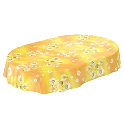 Abbildung von ANRO Wachstuchtischdecke Wachstuch Wachstischdecke Tischdecke Kamille Gelb Blumen Sonne Oval 180x140cm abwaschbar eingefasst