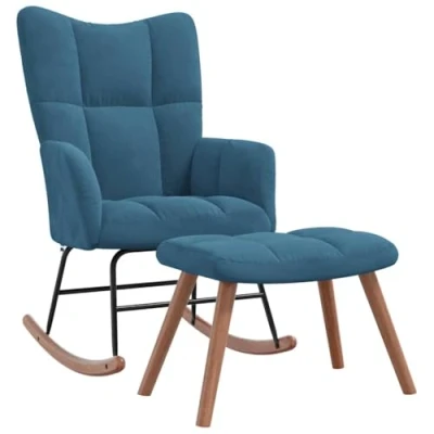 Abbildung von vidaXL Schaukelstuhl mit Hocker Relaxstuhl Schaukelsessel Schwingsessel Relaxsessel Schwingstuhl Polstersessel Sessel Stuhl Samt Blau