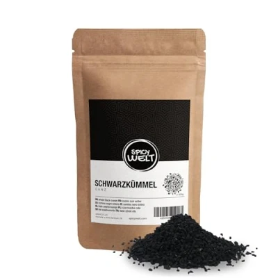 Abbildung von Spicy Welt Schwarzkümmel Ganz (500g) Ganze Schwarzkümmelsamen in Premium Qualität für Backen, Kochen, Salate &amp; Gewürzmischungen Aromatisch Vielseitig 100% Naturrein, Ohne Zusätze