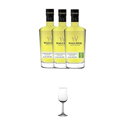Abbildung von Walcher Bio Limoncello Edelbrand 25% Südtirol 3 x 0,7 Liter + Nosing Gläser Kelchglas Bugatti mit Eichstrich 2cl und 4cl 1 Stück